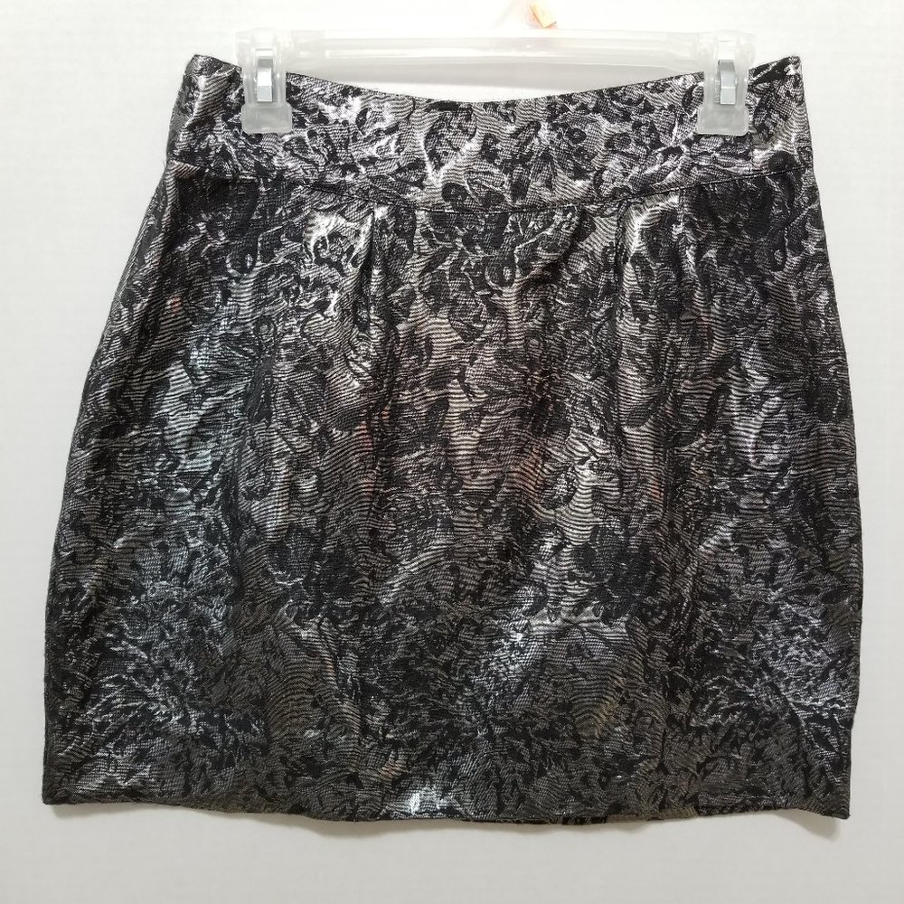 Silence + Noise skirt 8 metallic floral jacquard mini exposed zipper UO